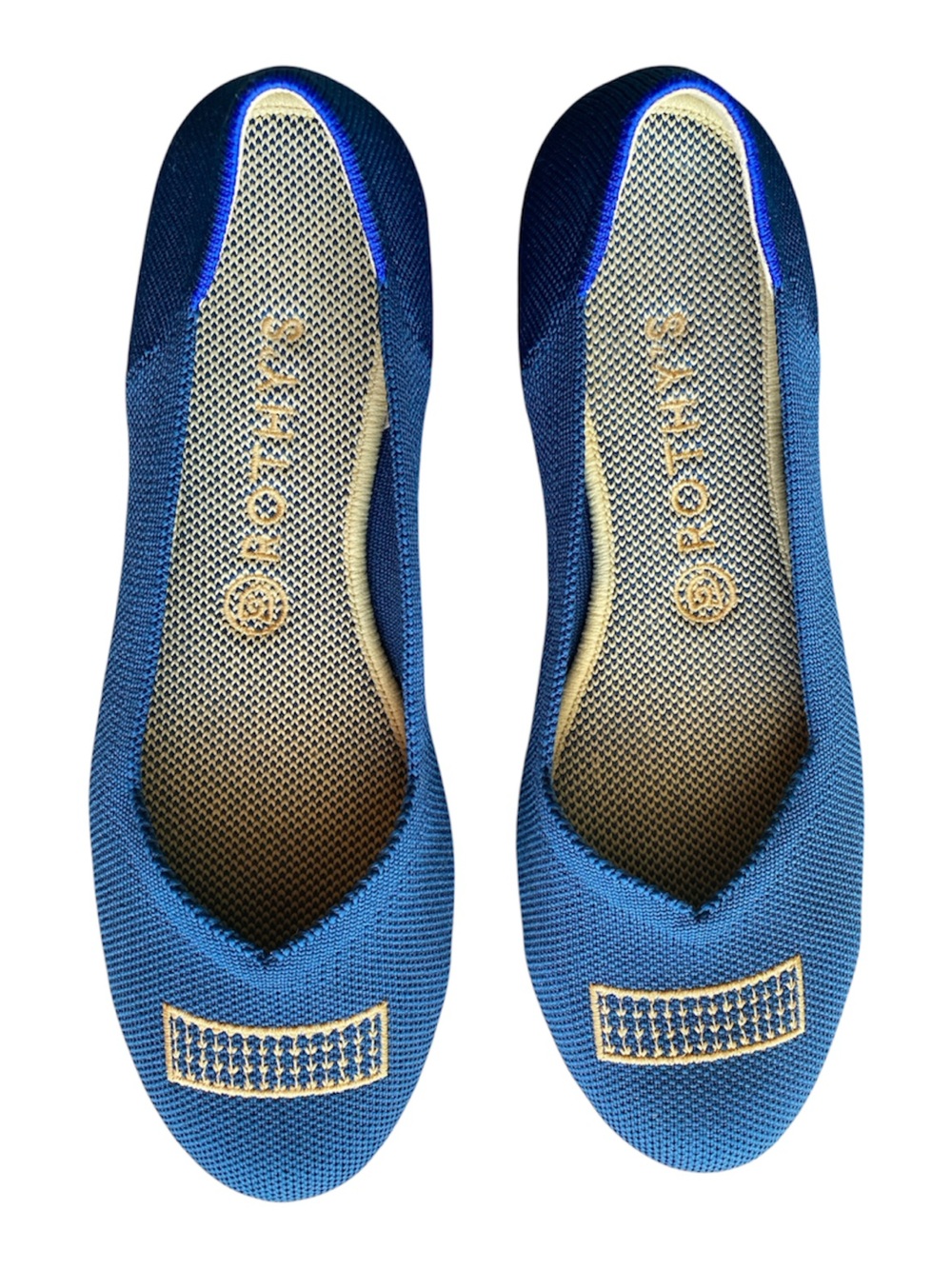 Rothy's Limited Edition Blue Gold Embroidered Ballet Flat Loafers Shoes Size 9
